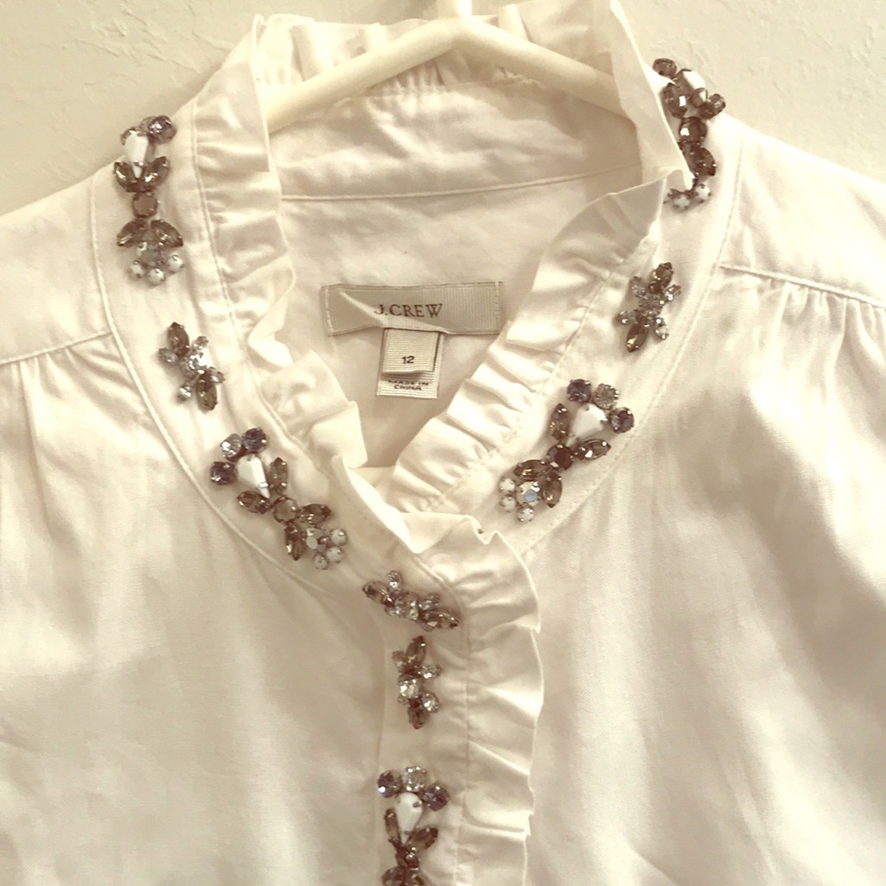 J. Crew White cotton sleeveless shirts with jewels